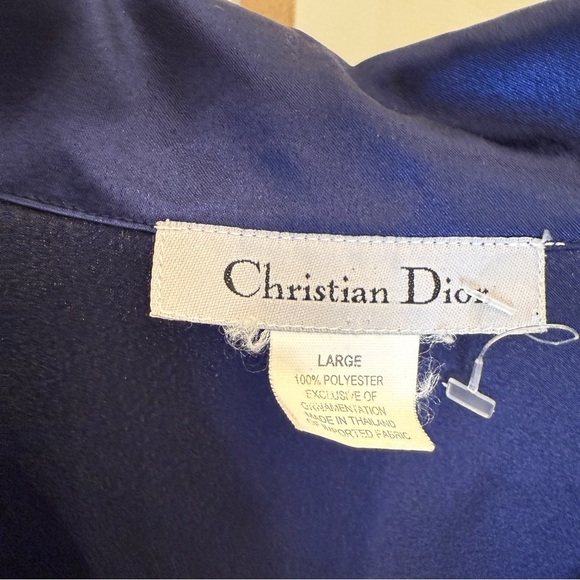 Vintage!! Christian Dior Women's Blue Nightgown L Silky Embroidered Button Front - Picture 5 of 10